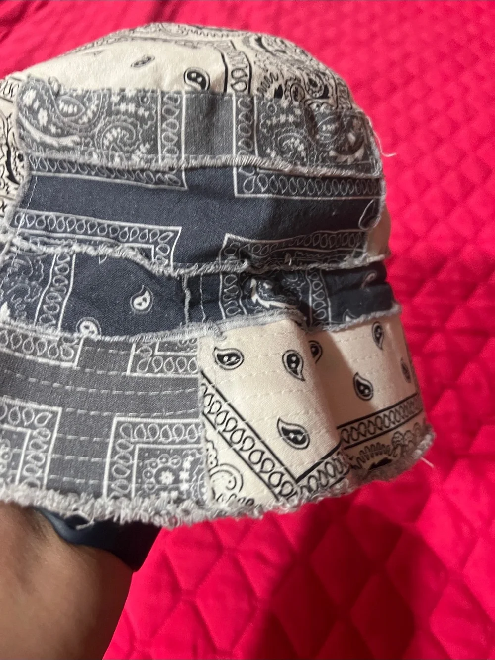 Urban Outfitters Gray and White Paisley Bandana Bucket Hat